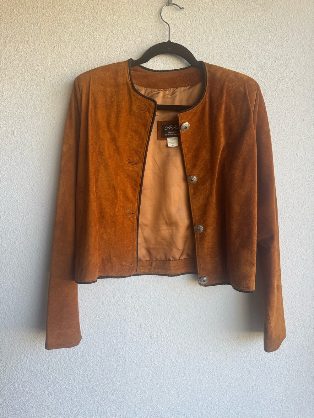 Vintage 80s Camel Suede Concho Button Boxy Jacket size M